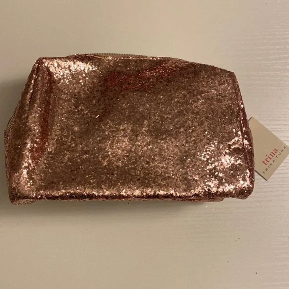 NWT Trina Turk Sequin Full Zip Rose Pink Cosmetic Makeup Bag